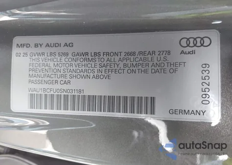 2025 Audi A5 Premium from USA, damaged, VIN WAU1BCFU0SN031181